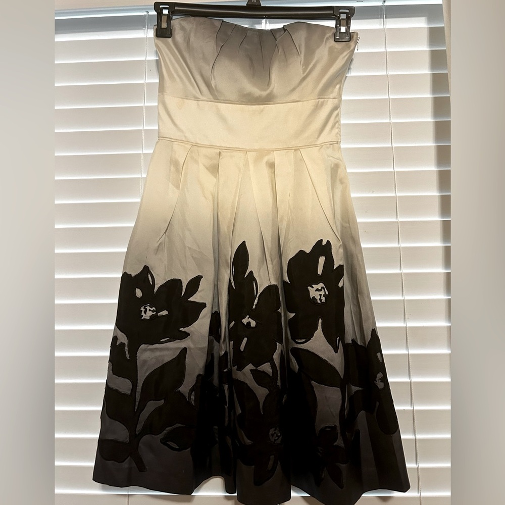 White House Black Market Ombre Strapless Floral Silk Dress Size 2